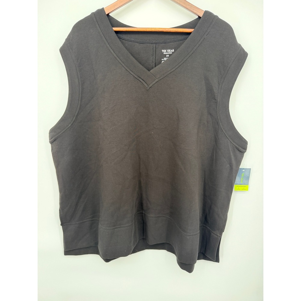 Tek Gear Ultracomfort Vest Women 2X Black NEW V-Neck Sleeveless Pullover
